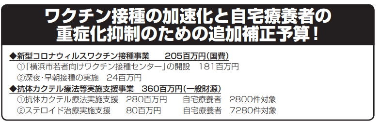 ワクチン接種の加速化と自宅療養者の重症化抑制のための追加補正予算!